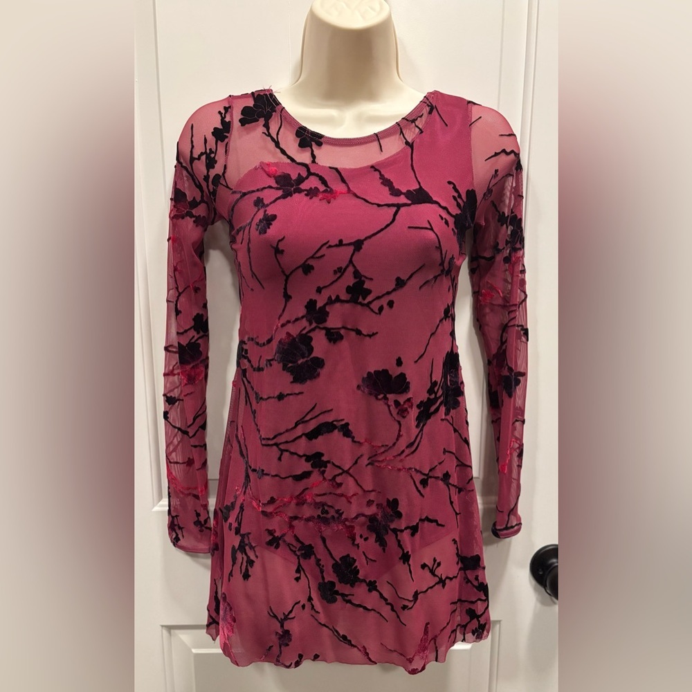 Pink and Black Sheath Dance Costume with Long Sleeves
